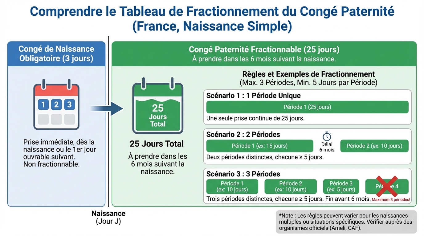 Comprendre le tableau de fractionnement du congé paternité 1 Comment fonctionne le tableau de fractionnement ?