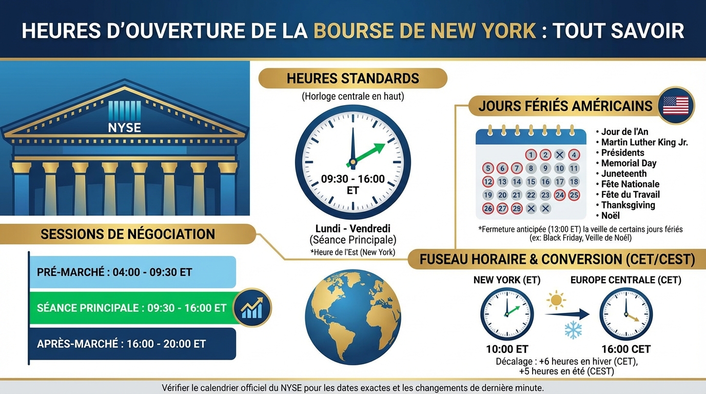 Heures d'ouverture de la bourse de new york : tout savoir 1 Impact des horaires sur le trading